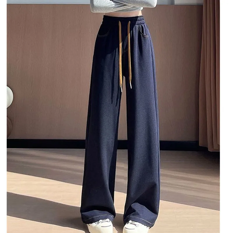 Korean Women Velvet Wide Leg Soft Jeans Autumn Femme High Waist Denim Pantalons Lady Large Size 5XL Cowboy Straight-leg Trousers