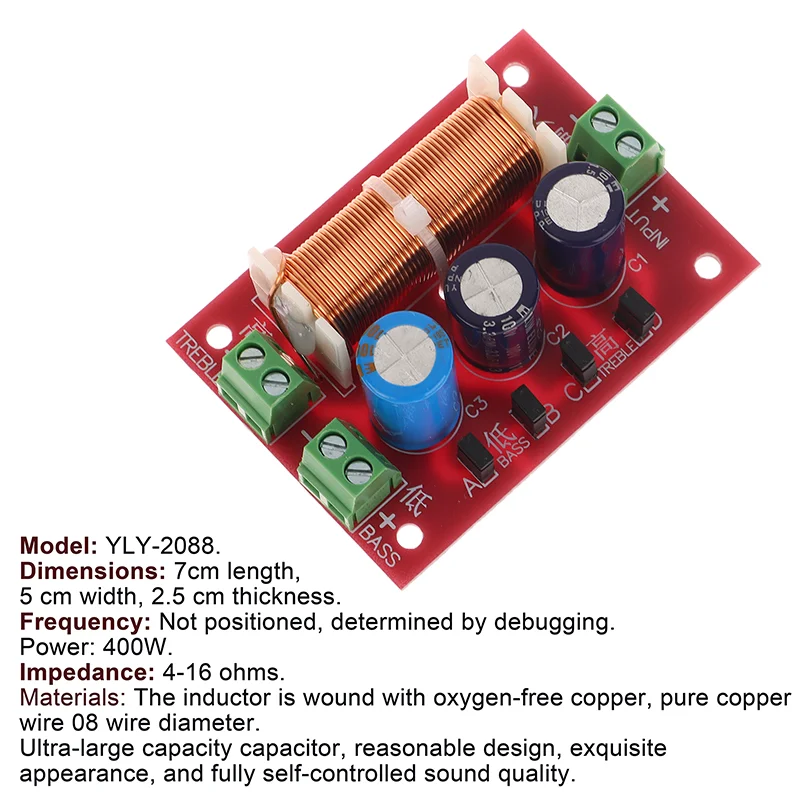 Audiophile Favorite YLY-2088400W, High Performance Audio Filter Board with 2-Way Speaker and Bass Treble Crossover.