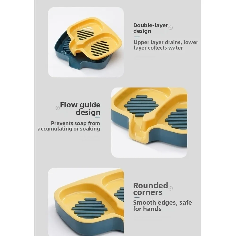 

2 IN 1 Double-Layer Soap Dish Anti-Slip Easy To Clean Soap Container Ventilated No Drill Soap Tray Washing Table