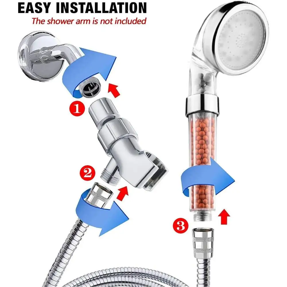 LED Shower Head High Pressure Water Filter Handheld Showerhead System Purifies Chlorine Reduces Dry Skin Hair Loss Easy