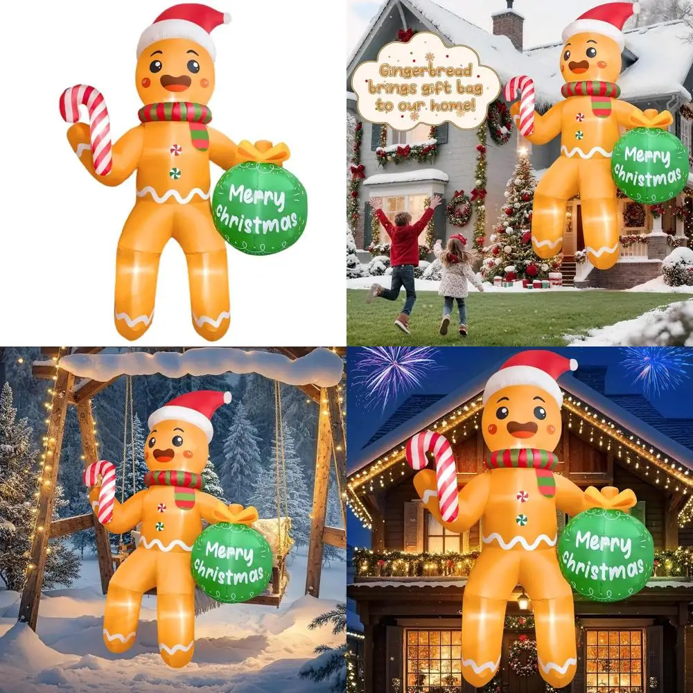 

LED-lit Gingerbread Man Inflatable Christmas Decor, Outdoor Yard Lawn Roof Display