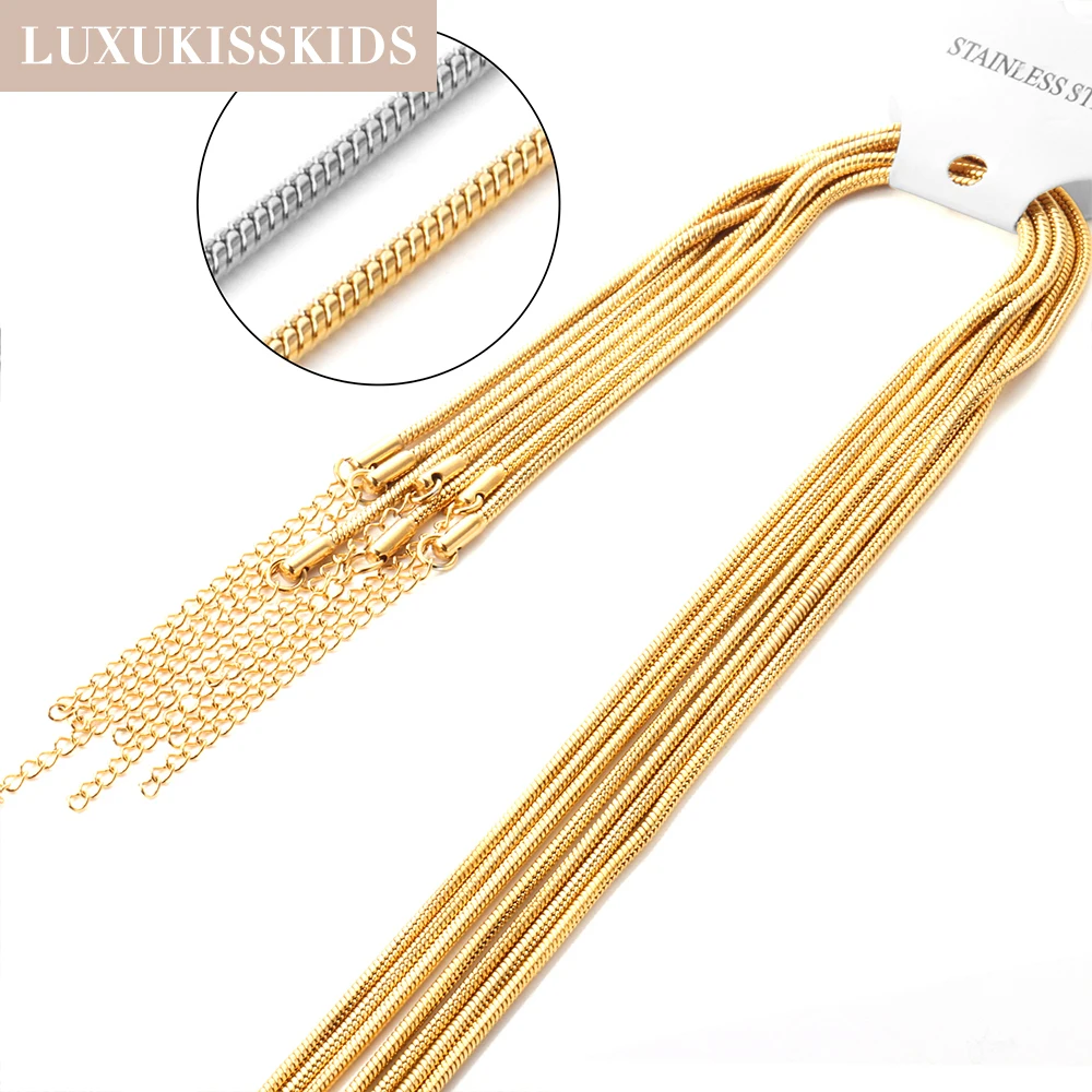 LUXUKISSKIDS 10pcs 1/2mm 45+5cm Round Snake Chain Necklace Men Women Stainless Steel Cuban Chain Necklaces For Jewelry DIY