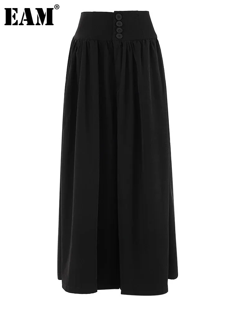 

[EAM] High Waist Black Brief Pleated Long Wide Leg Casual Pants New Trousers Women Fashion Tide Spring Autumn 2024 CPG2010