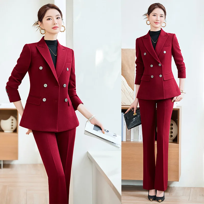 

Double-Breasted Suit Jacket New Fashionable Elegant High-End Hotel Front Desk Sales Department Suit Pants Commuting