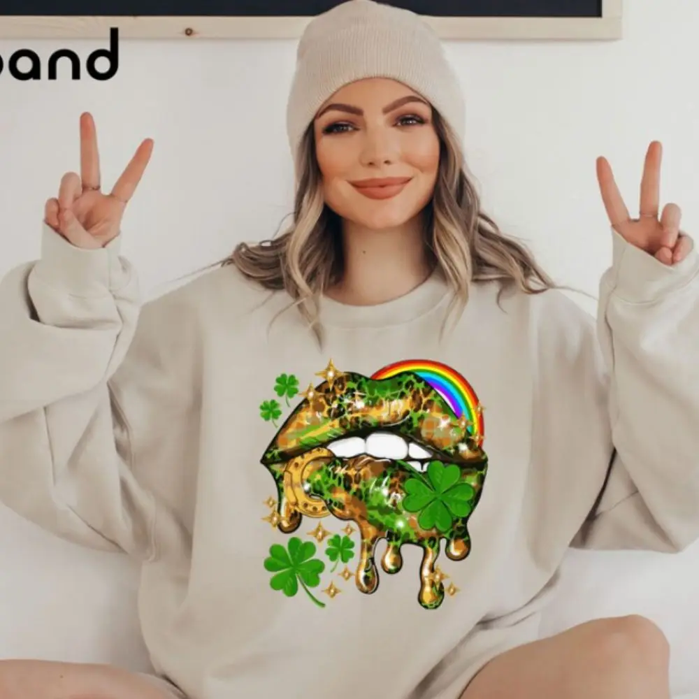 Shamrock Lips Sweatshirt Irish Lips Sweatshirt Ireland Sweatshirt Shamrock Pullover Tee Women St Patrick's Day Sweatshirt