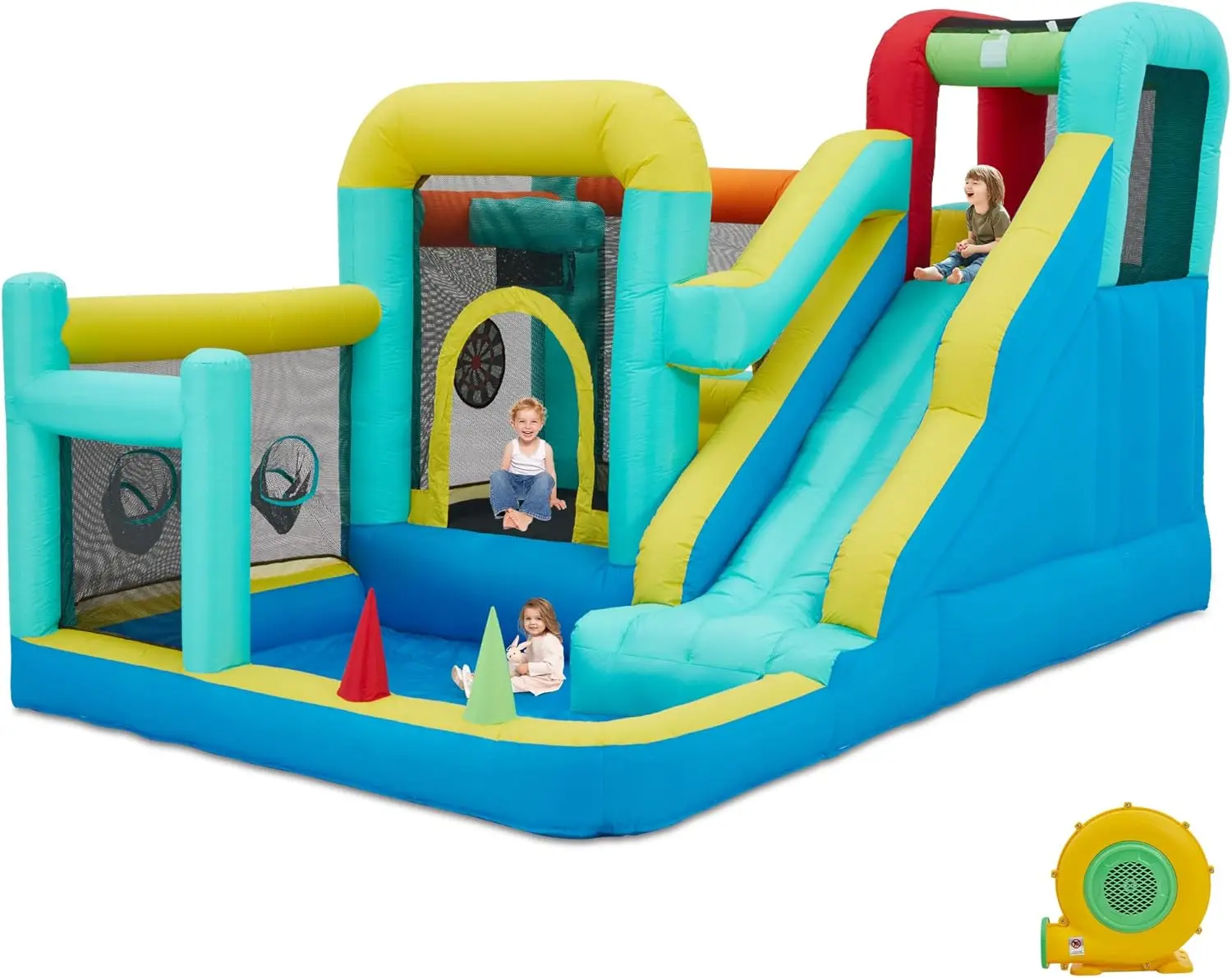 Maison de rebond, château gonflable avec souffleur pour enfants de 3 à 12 ans, maison gonflable intérieure et extérieure avec toboggan, mur d'escalade, trampoline