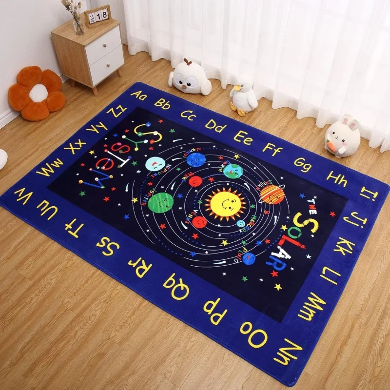 Alfombra de Juego con el Alfabeto del Sistema Solar, Alfombra Educativa con Estampado del ABC del Espacio Exterior, Alfombra Interactiva de Aprendizaje para Decoración del Hogar, Tapete para Área de Juego