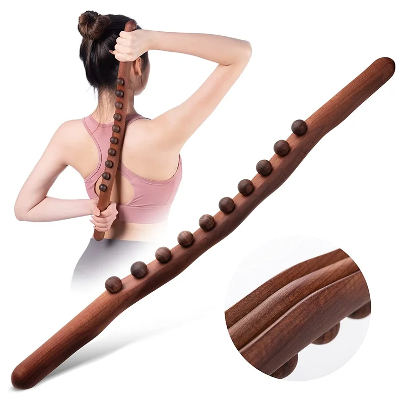 10 Beads Guasha Scraping Stick Wooden Massage Tools for Neck and Back Pain Stomach Body Shaping Anticellulite Leg