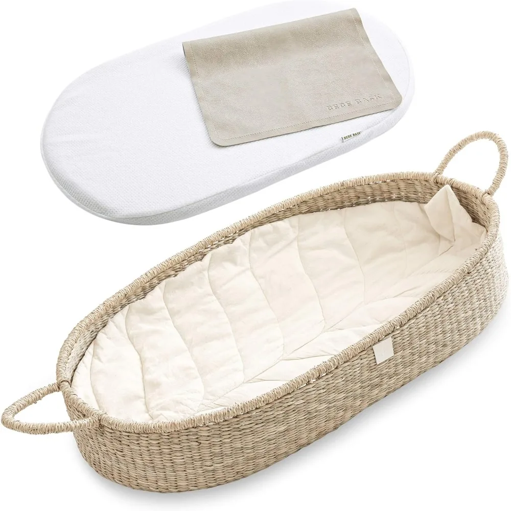 Mir Proxy Premium pour bébé, fait à la main, naturel, jonc de mer, moïse, doublure de cuir chevelu de luxe, optique, coussin en bambou imperméable