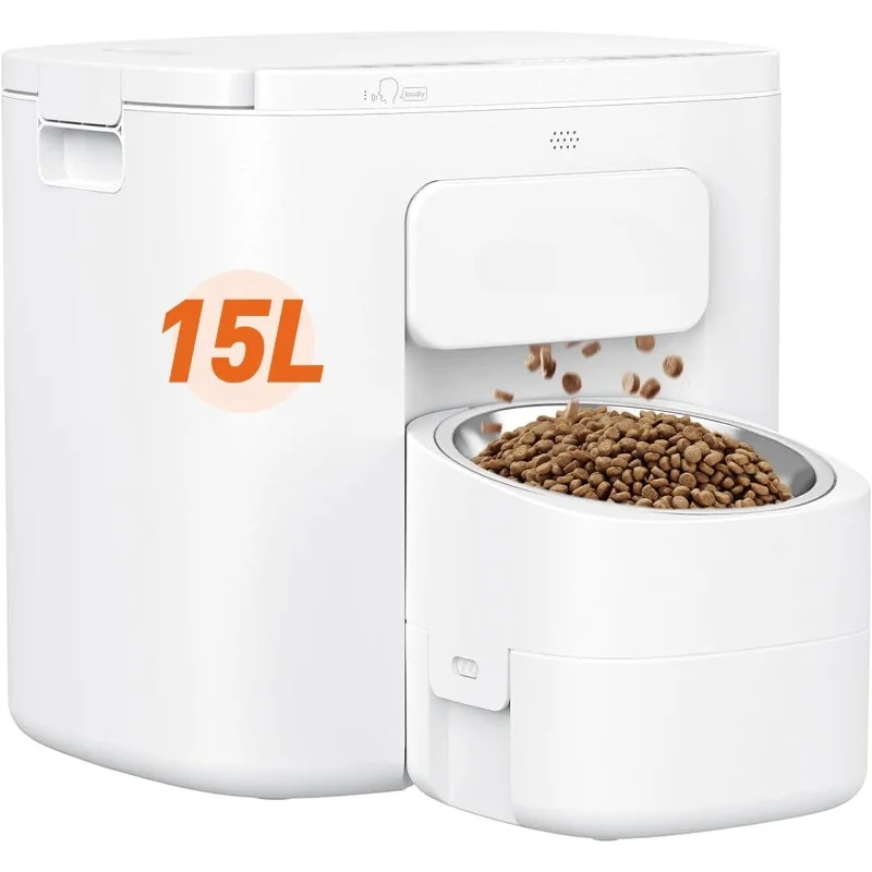 Dog Feeder for Large Breed, 15L/ 63Cups Vacuum-Sealed Storage & Timed Auto Dog Food Dispenser 2in1, Airtight 100% Freshness