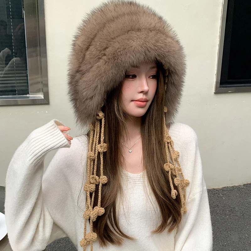 Pure Fox Fur Hot Sale Women Beanie Hat Candy Fashion Fur Knitted Soft Beanie Hats Female Luxury Brimless Cap