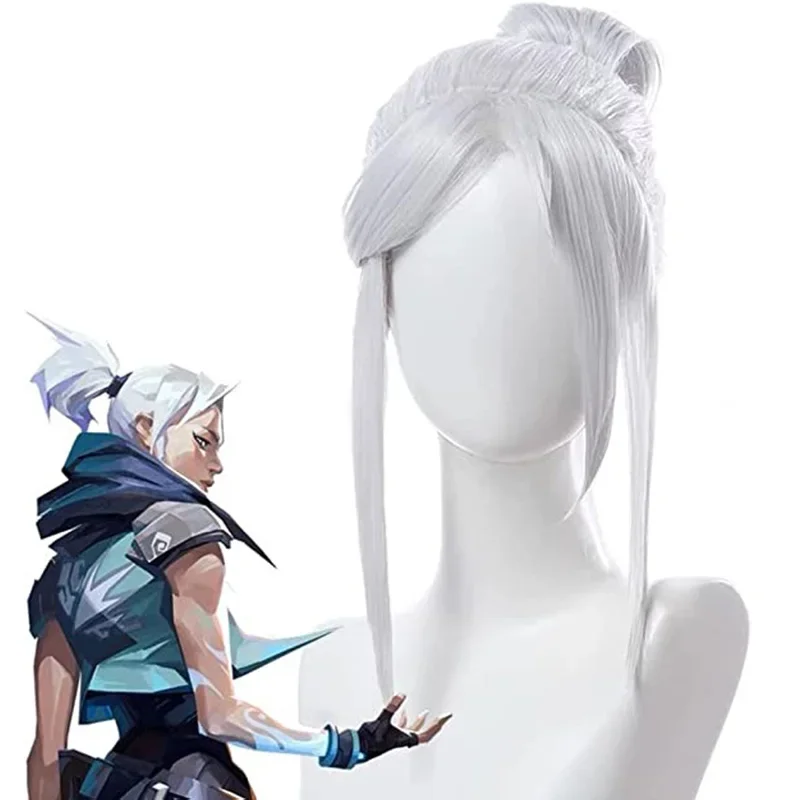 Game VALORANT JETT Cosplay Wig Sliver White Straight Heat Resistant Synthetic Hair Wigs Cos JETT Party