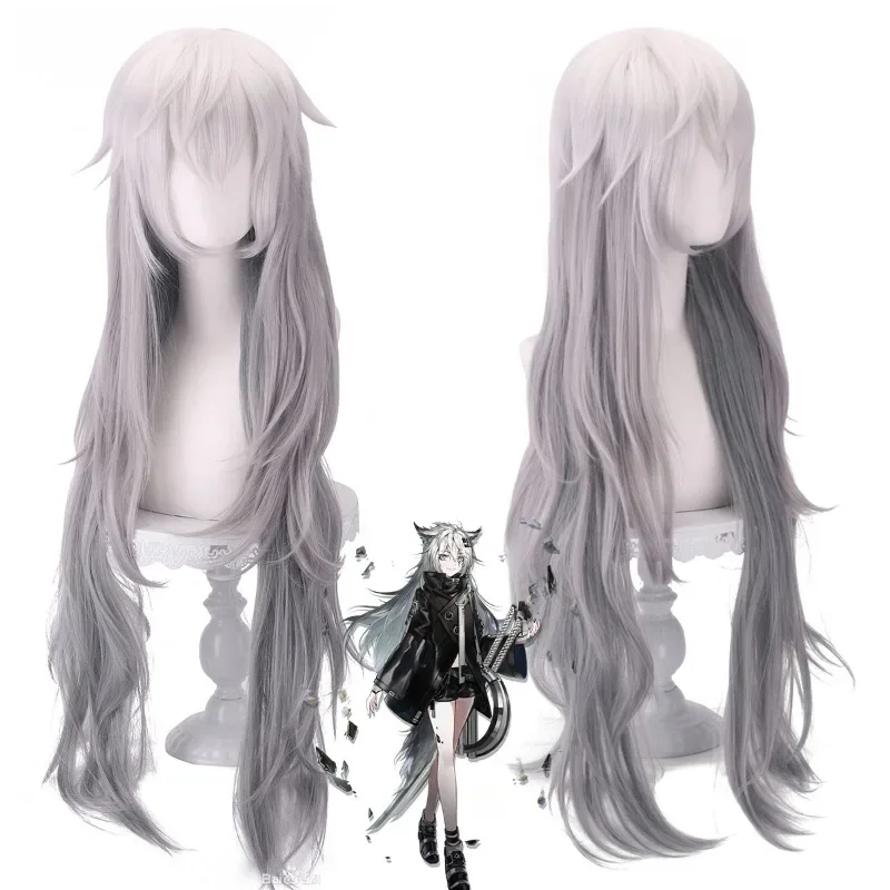 

Anime Game Arknights Cos Lappland Guards Silver and White Three Color Gradient Long Reverse Warps Role Playing 100cm Cosplay Wig