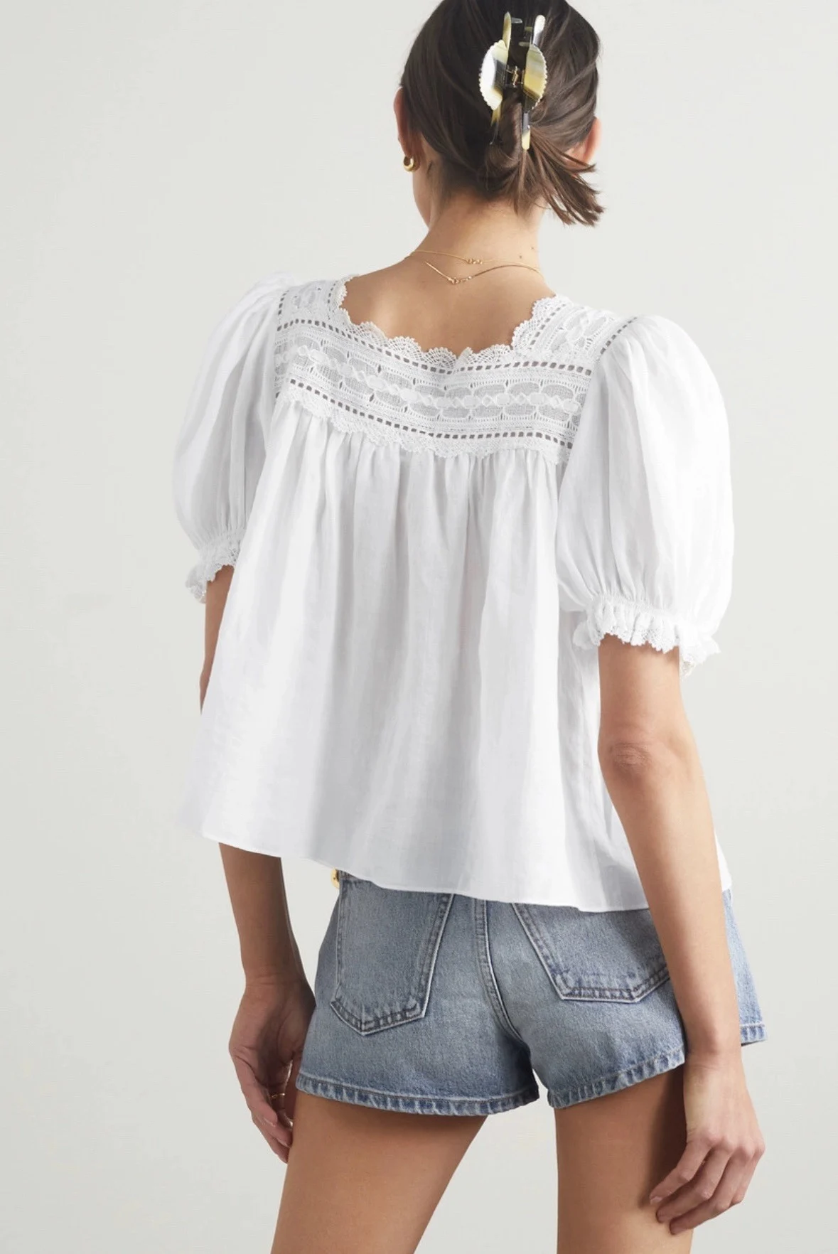 Women white Shirt tops Hollow Out Embroidery Square Collar Short Sleeve Blouse