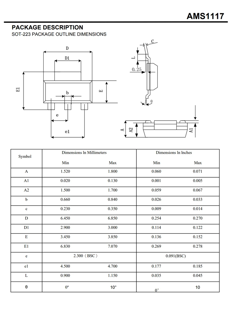 AMS1117-2.5 SOT-223 Encapsuler LDO triode AMS1117 SOT223 l'autorisation 2.5V Régulateur de tension de goutte d'eau