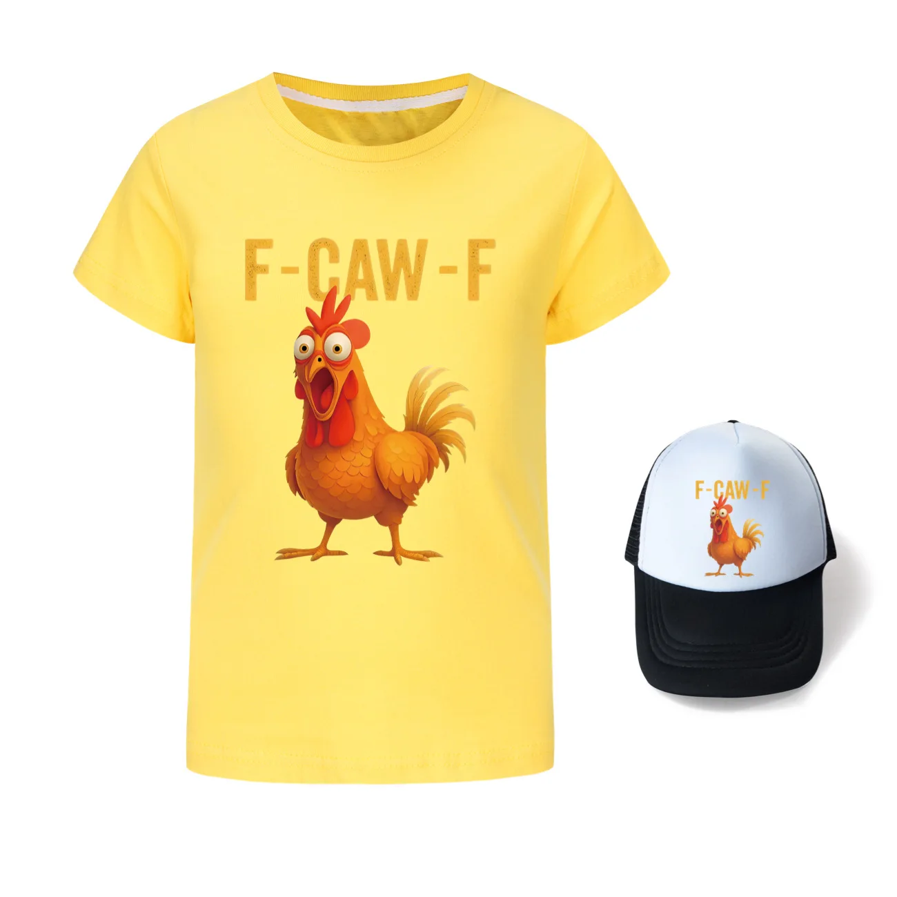 جديد F-Caw-F مضحك الدجاج الأطفال الصيف تي شيرت + القبعات للأطفال بلايز عادية في سن المراهقة الفتيان الفتيات قصيرة الأكمام Clothes5057