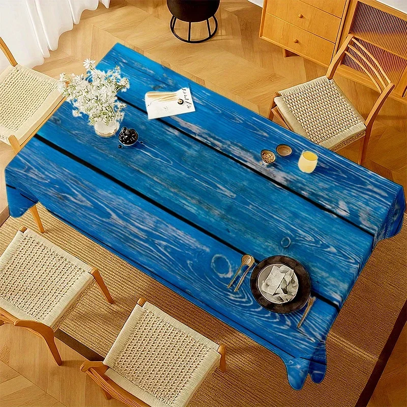 1pc Soft, Fashionable and Beautiful Blue Antique Wood Grain Tablecloth, Machine Washable and Easy to Cleanxzj