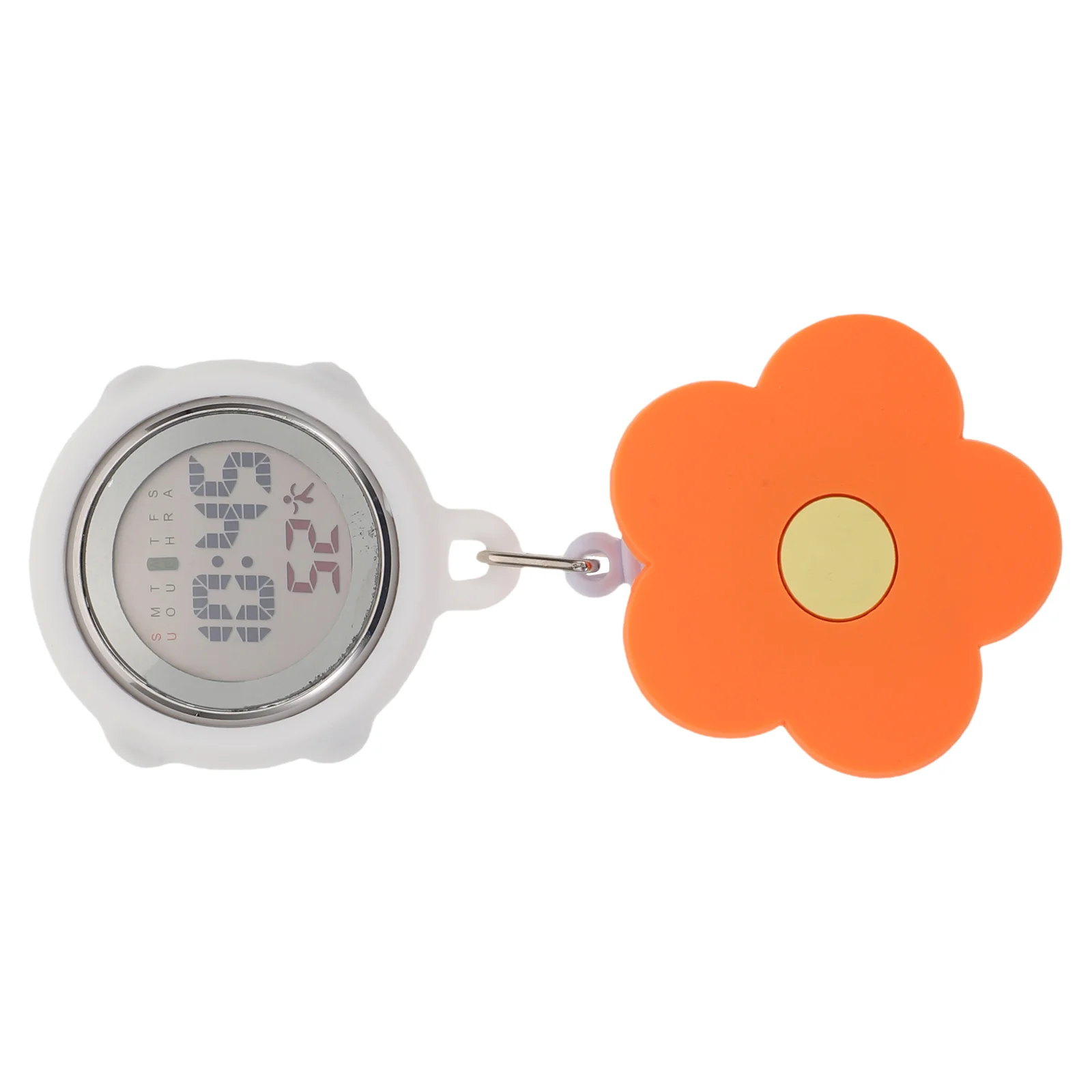 

Luminous Digital Nurse Fob Watch with Retractable Clip Orange Flower Design Lightweight Waterproof Pocket Watch for Women Nurses