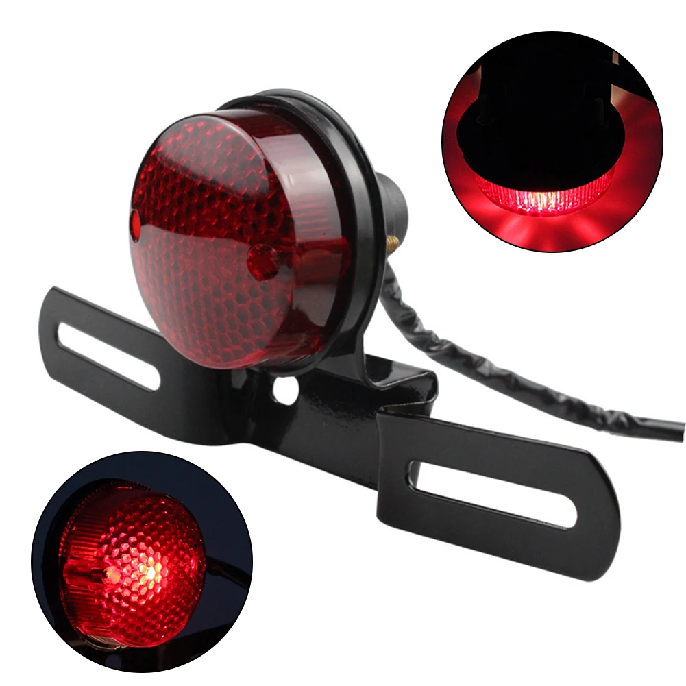 

1x Universal Motorcycle Round Rear Tail Light Brake Stop Light 12V Red Light Metal+plastic Black Shell