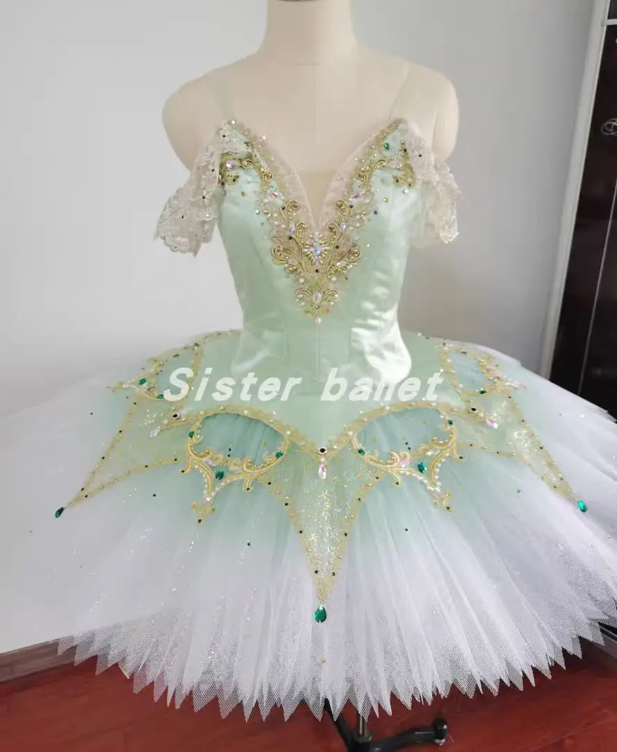 2024 New Ballet Competition TUTU dress Esmeralda Variations Green gauze disc dress Paquita hand inspired competition gauze dress