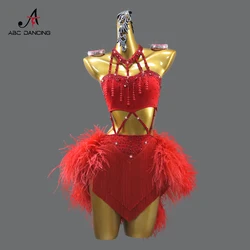 Red Latin Dance Dress Feather Skirt Women Elegant Ball Line Costume Stage Tassel Clothes Girls Samba Sports Midi Suit Customized