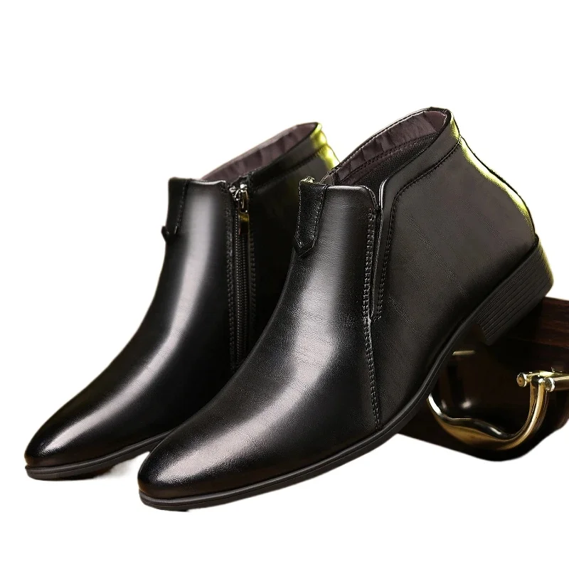 

Men Leather Shoes High Quality Non-Slip Motorcycle Boots Fashion Zipper Big Size Retro Ankle Luxury High-top