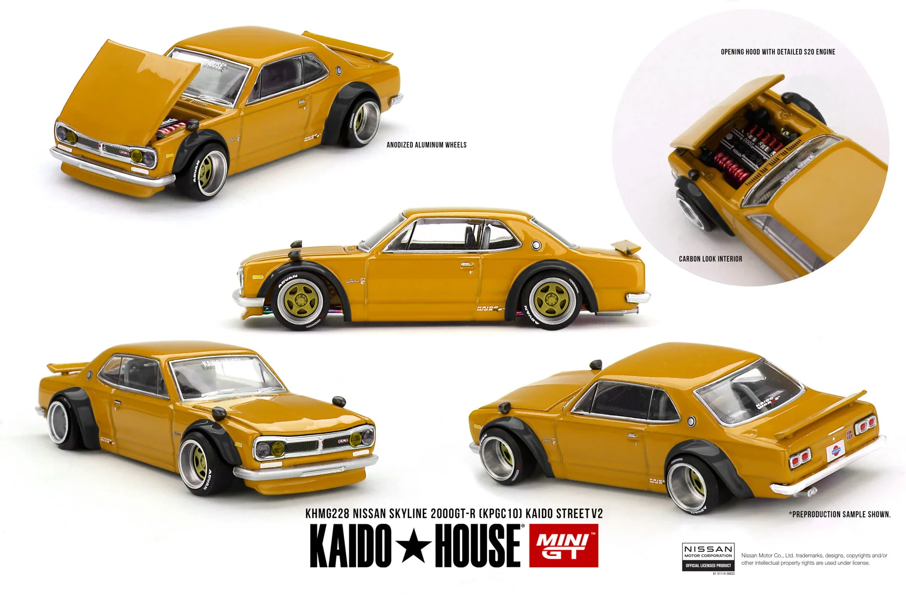 

Kaido House + MINIGT Nissan Skyline2000 GT-R (KPGC10) Модель автомобиля Kaido Street V2, подарочная игрушка