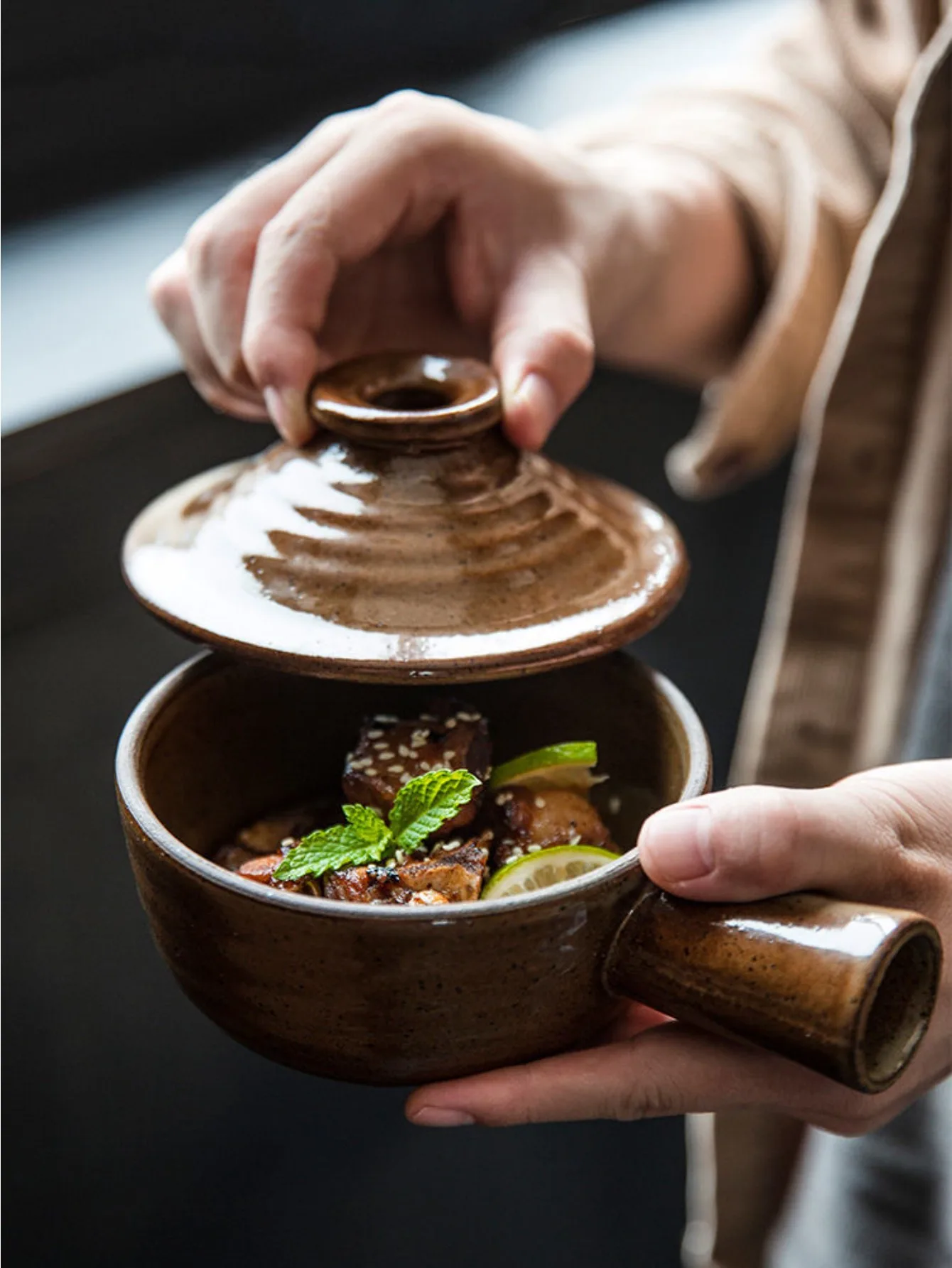 

Coarse Pottery Casserole Soup Pot Microwave Oven Small Pot with Handle and Lid Bowl Stock Pot Household Kitchen Tableware