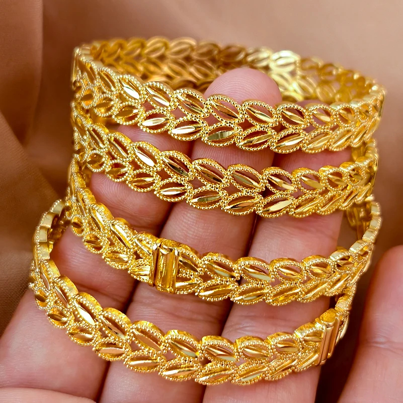 

Indian 24k Gold Color Bangles for Women Luxury Trendy Female Dubai Bracelets Jewelry Party Gifts