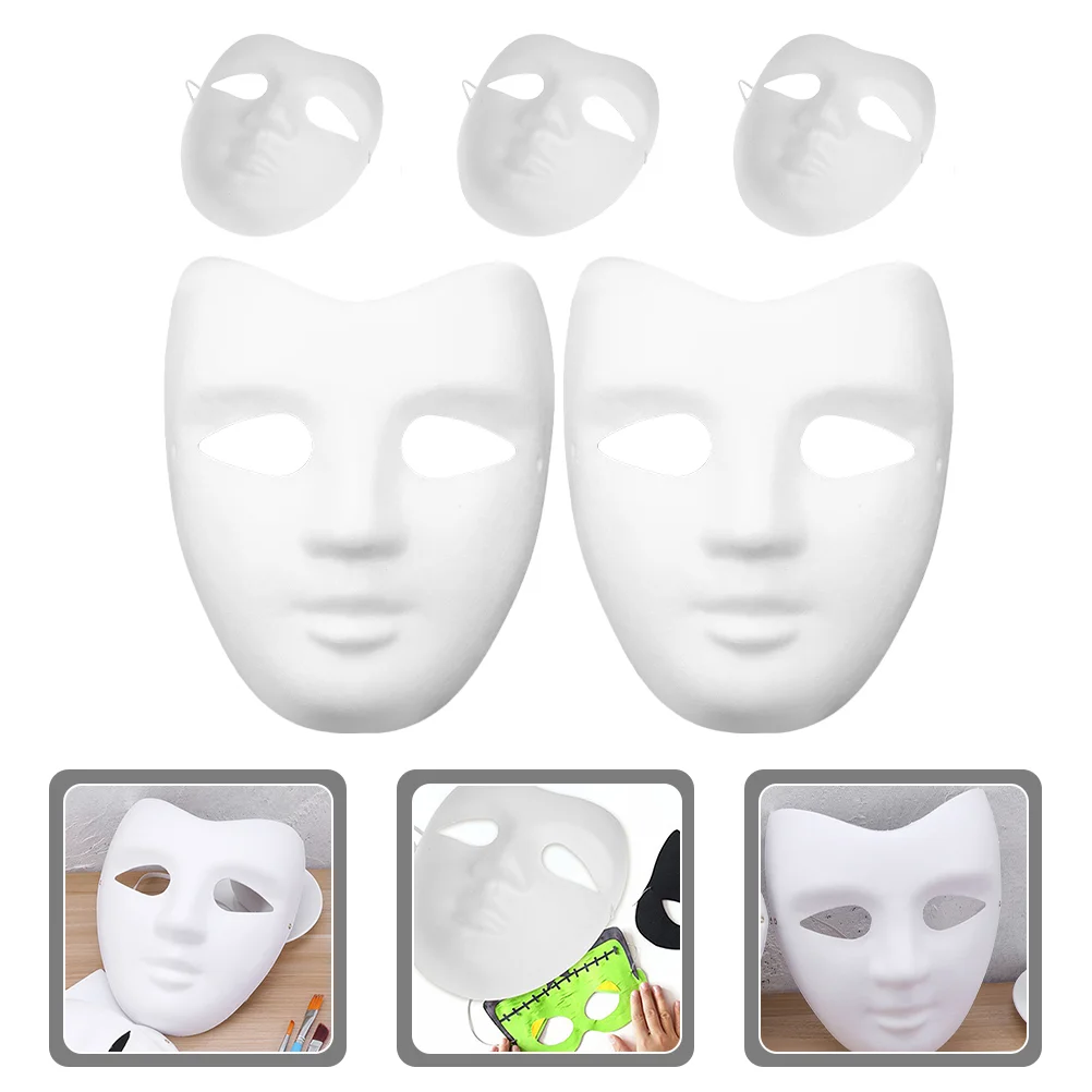 5 Pcs Face Mask Full Costume Painted White Paper Unpainted Masquerade Cosplay Accessories Child