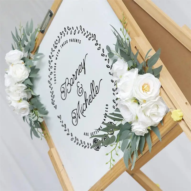 Yannew-Kit de fleurs artificielles pour arche de mariage, guirxiété d'eucalyptus poussiéreux, rideaux Boho, rose bleu, décorations de mariage, signe de bienvenue