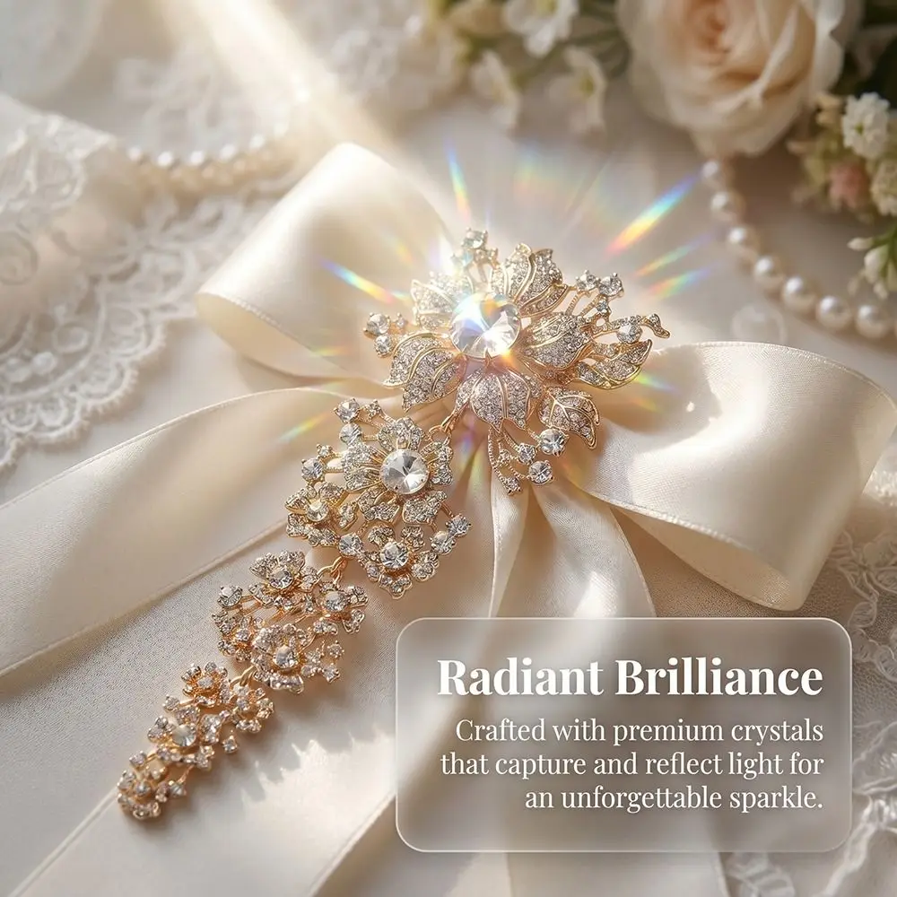 Large Size Rhinestone Brooch Exaggerated Design Flower Holding Exaggerated Rhinestone Brooch Crystal Rhinestones
