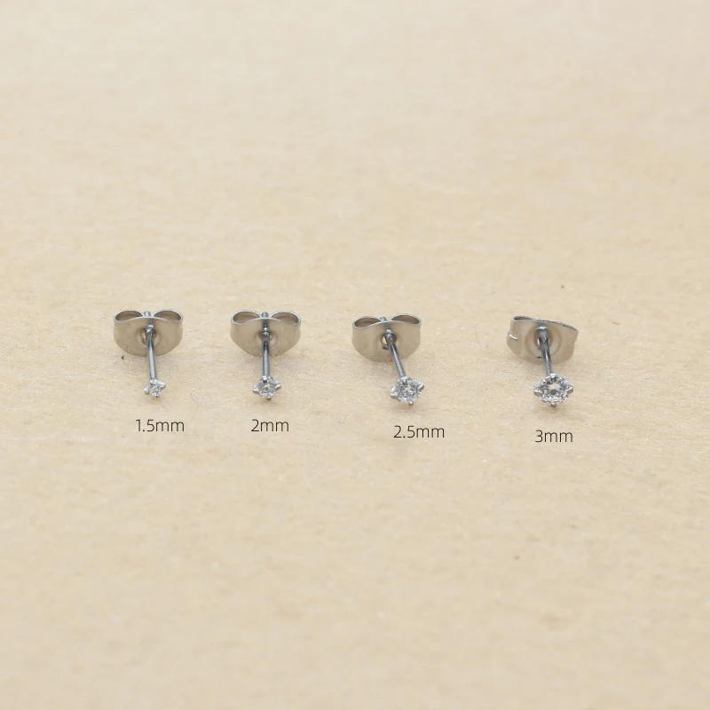 Super Mini 1.5MM 2MM Zircons Stainless Steel Push Back Stud Earrinngs For Men Women 2PC Delicate Jewerlry