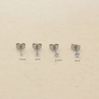 Super Mini 1.5MM 2MM Zircons Stainless Steel Push Back Stud Earrinngs For Men Women 2PC Delicate Jewerlry - Image 6