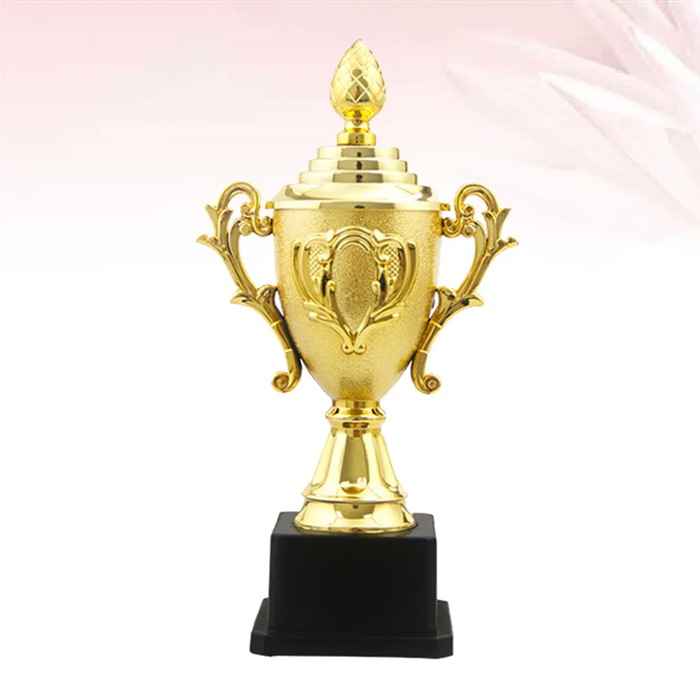 

Golden 24cm Mini Award Trophy Plastic Reward Prizes Decor Competition Gift Awards Trophy with Black Base