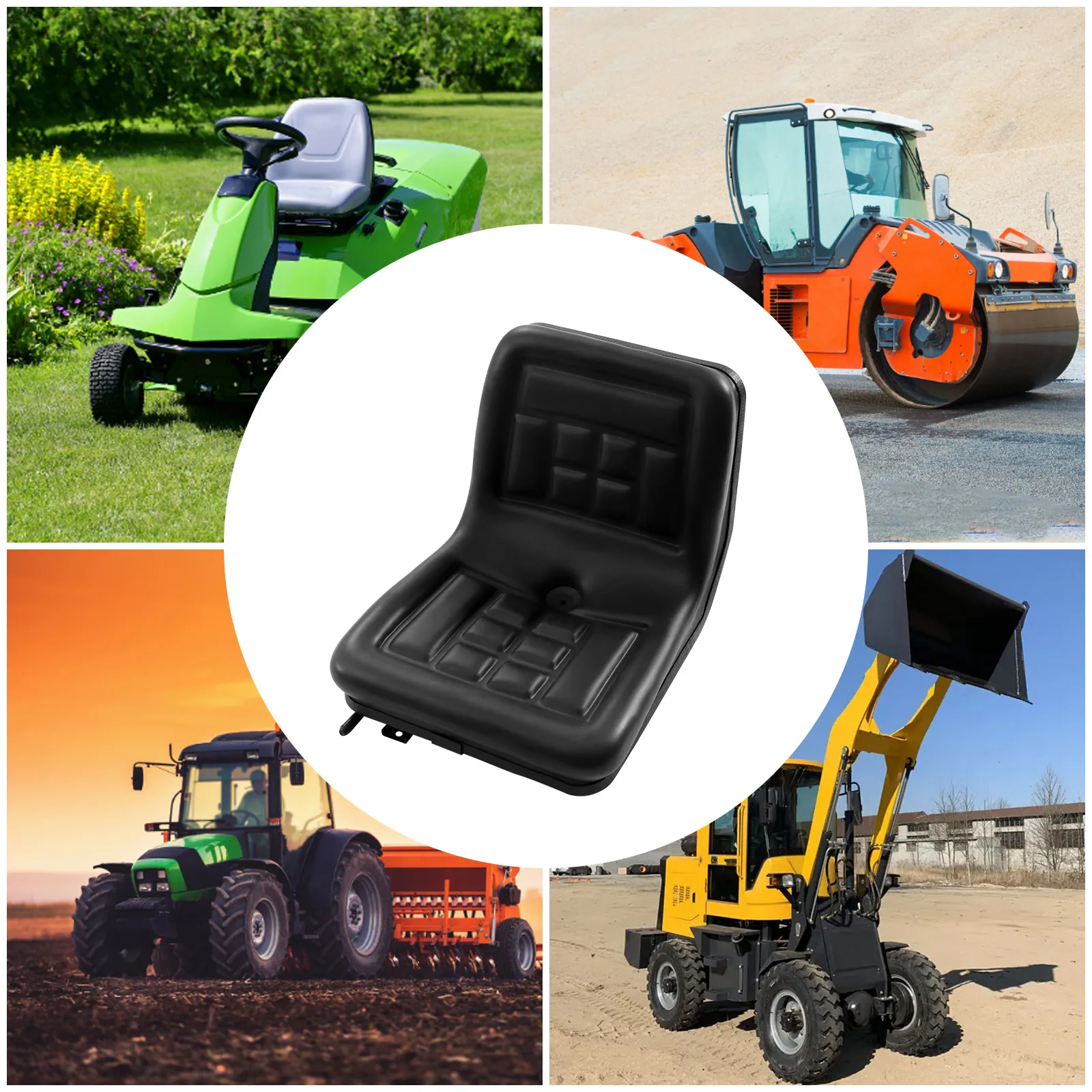 

Universal Lawn Tractor Seat Replacement, High Back Mower Seat with Adjustable Position, Black PVC Cushion for Forklift Tractor