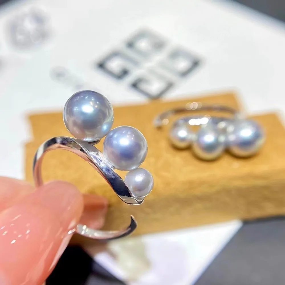 

S925 Silver Sterling Ring Inlaid Zirconia Half Hole Pearl Ring Base Resizable Design DIY Handmade Fine Jewelry Ring Accessories