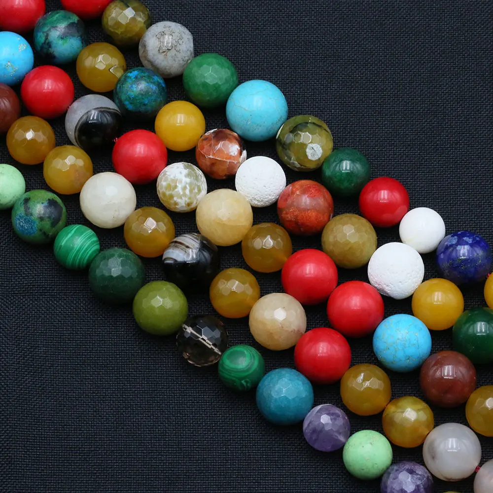 Mix Color Real Gemstone Round Shape Muti Stone Coral Agate Jade Loose Beads 16