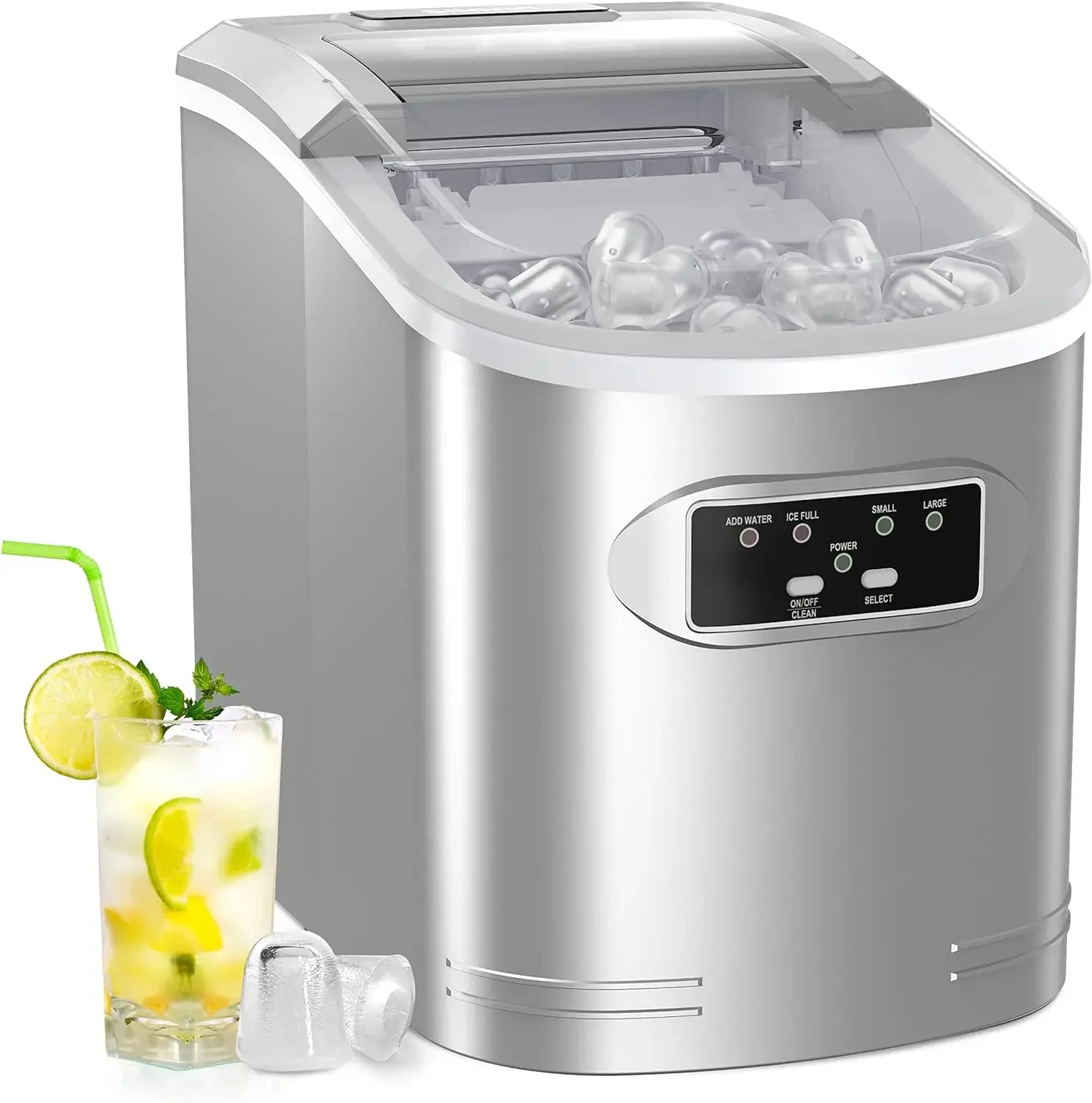 

Compact Self-Cleaning Ice Maker Machine for Countertop, Produces 26 lbs of Ice in 24 Hours, 9 Cubes Ready in Just 6 Minutes - In