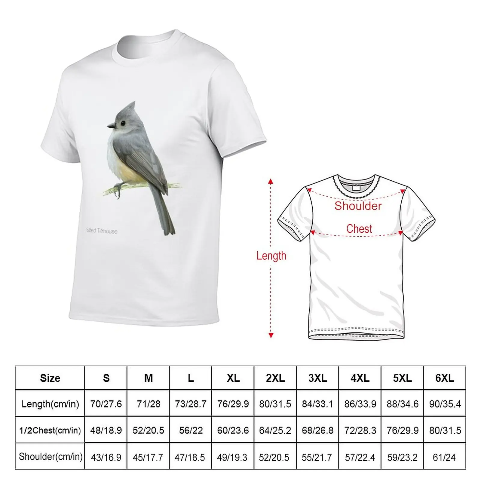 New Detailed Tufted Titmouse Bird Illustration T-Shirt anime Short sleeve tee black t shirts mens t shirts