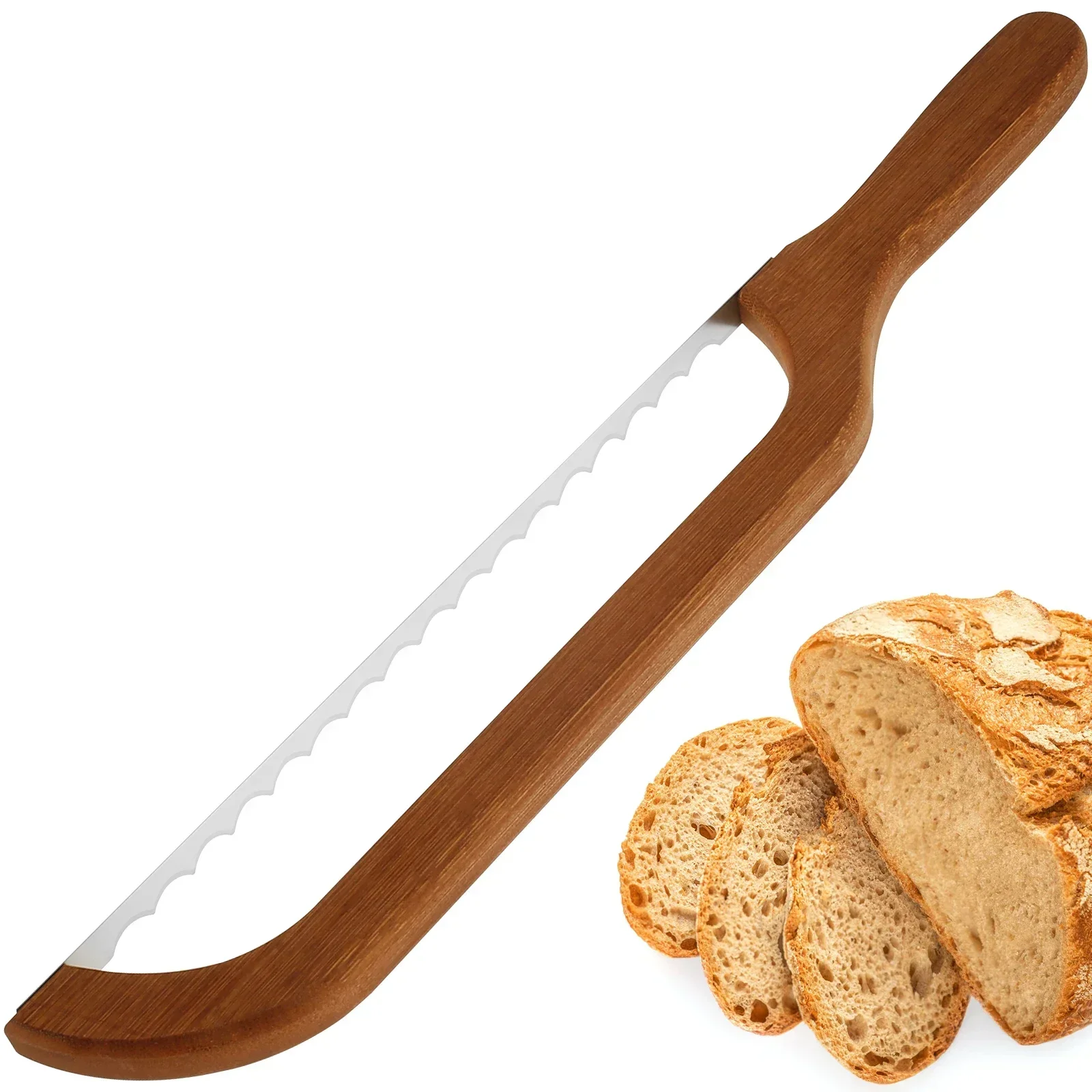 

2025 Hot Wooden Bread Cutter Non-dropping Baking Baguette Cake Cutter Serrated Toast Knife Wooden Bread Cutting Saw