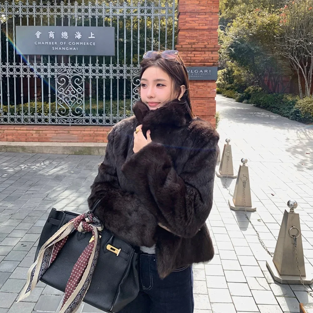 2025 New Natural Rabbit Fur Coat Women Autumn Winter Jacket Real Leather and Fur Women's Clothing Female Outerwear Real Fur Lady