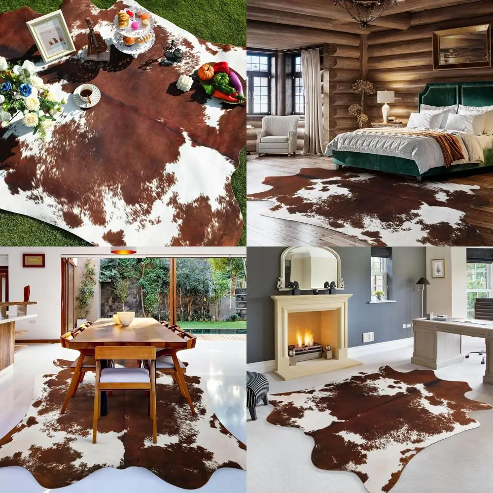 

Ковер из искусственной коровьей кожи 6,3 x 5,2 фута с утолщенной эластичной и противоскользящей основой для декора дома в западном стиле