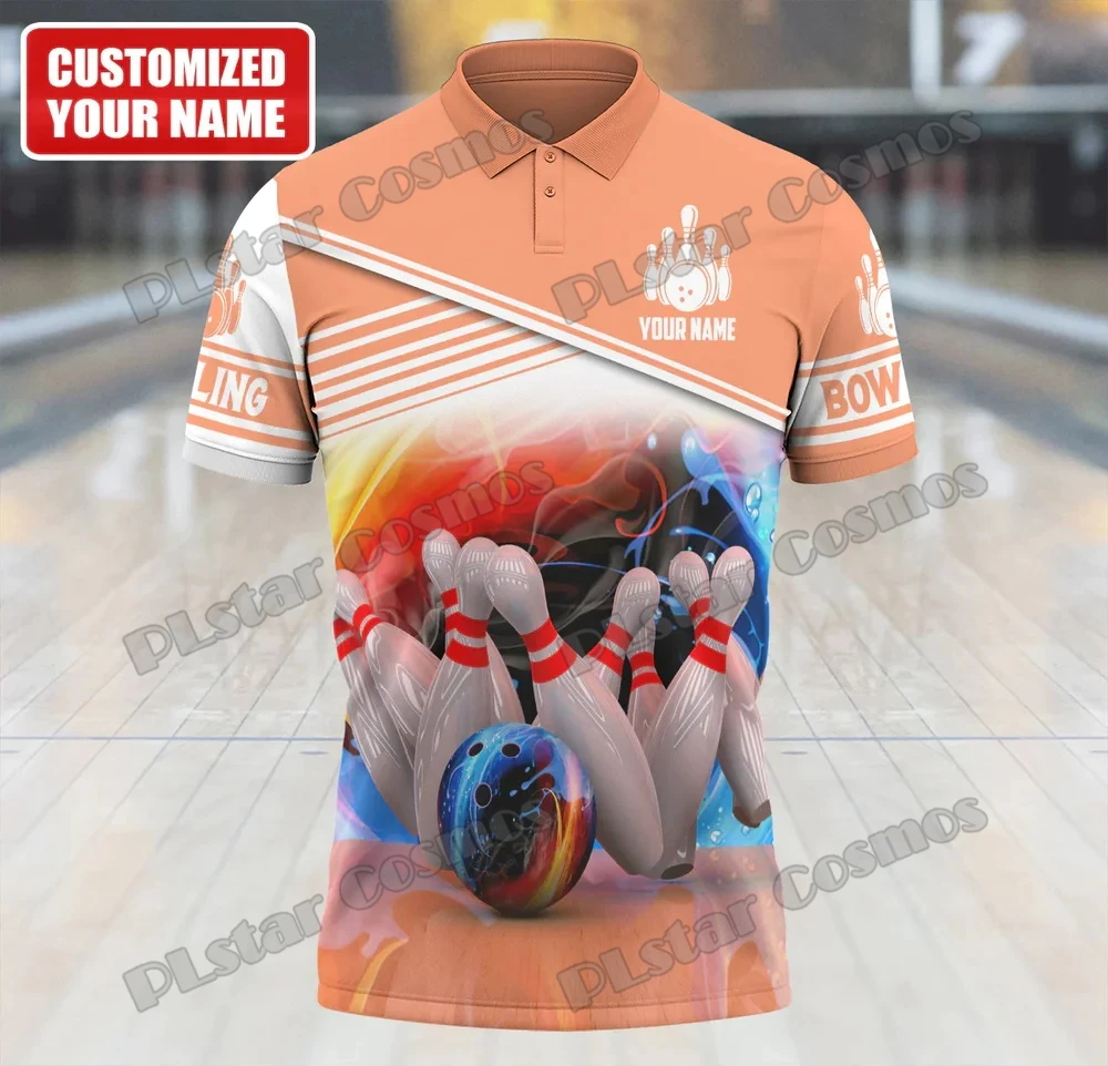 Bowling Skull Player Personalized Name 3D Printed Mens Polo Shirt Summer Street short sleeve shirt Gift for Bowling Lover WK41