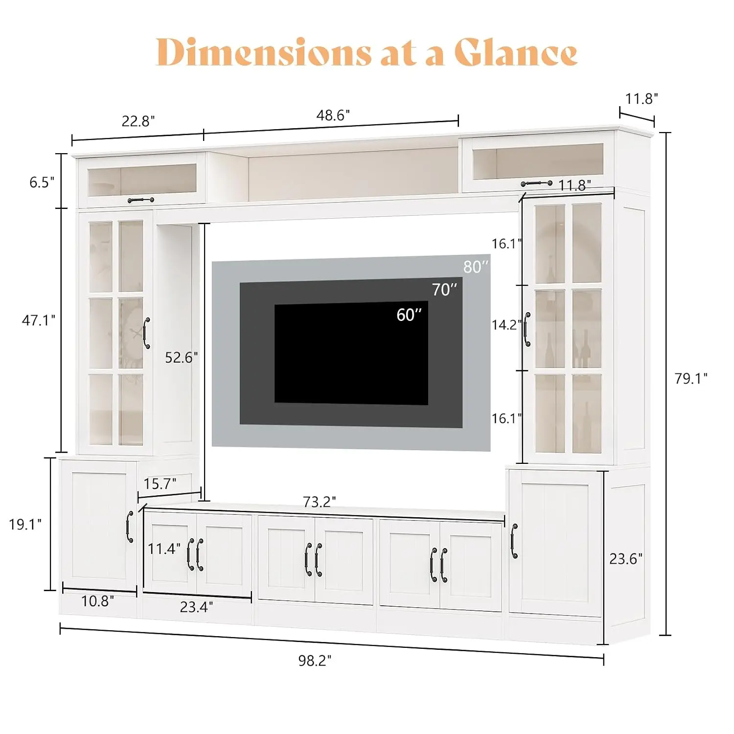 Modern TV Stand Wall Unit With Storage & LED Lights 98