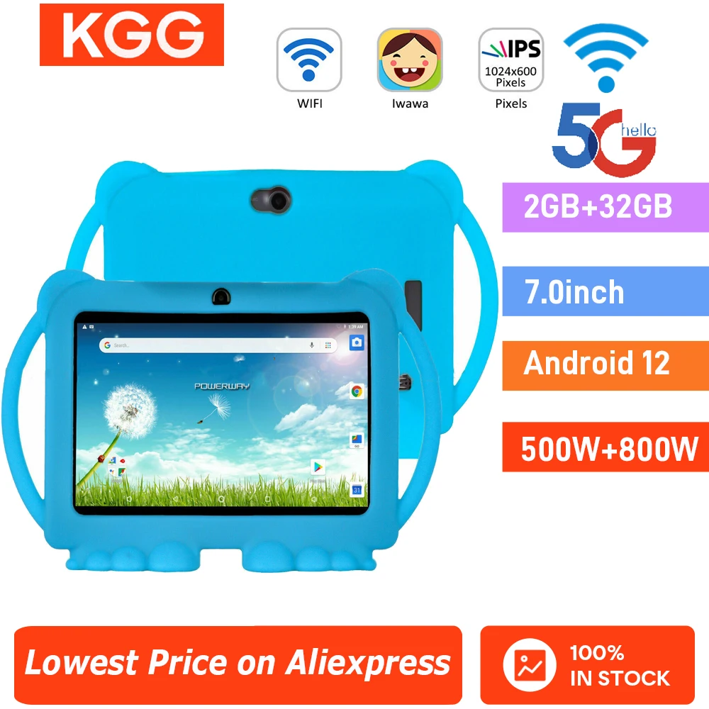 2025 32GB Kids Tablet Cartoon Kids-Proof Case 5G WiFi Google Dual Camera Learning Education Toy Tablet Android 12 Children PC