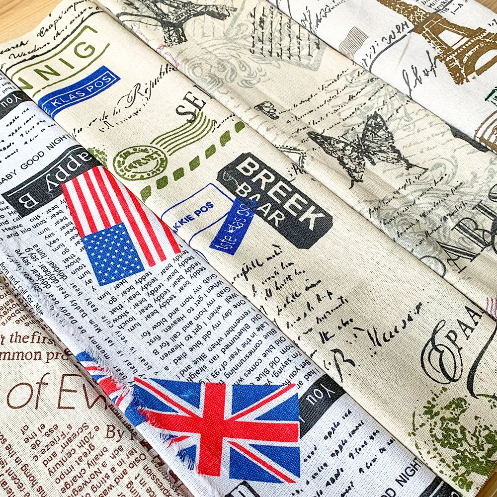 45x150CM Vintage Retro Elegant Paris Eiffel Tower Flag Printed Fabric Cotton Linen Handicraft Cloth DIY Decor Tablecloth Textile