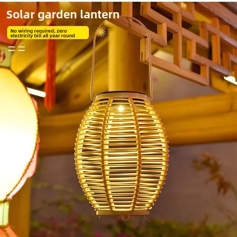 

Бамбуковый ротанговый уличный светильник на солнечных батареях для двора, атмосферный светильник для B&B, китайская люстра в стиле дзен, портативный светильник