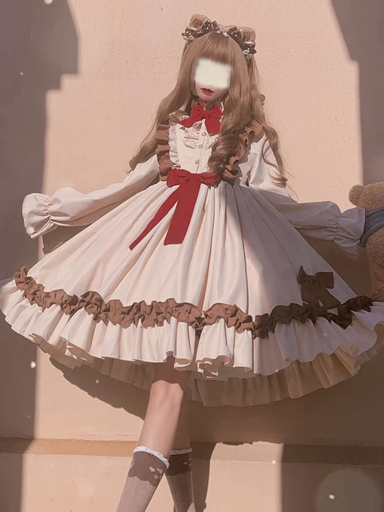 

Spring And Autumn Lolita Girls' Dress Japanese Long Sleeve Skirt Slightly Fat Mm Lolita Daily Look Thin Op Loli Dress