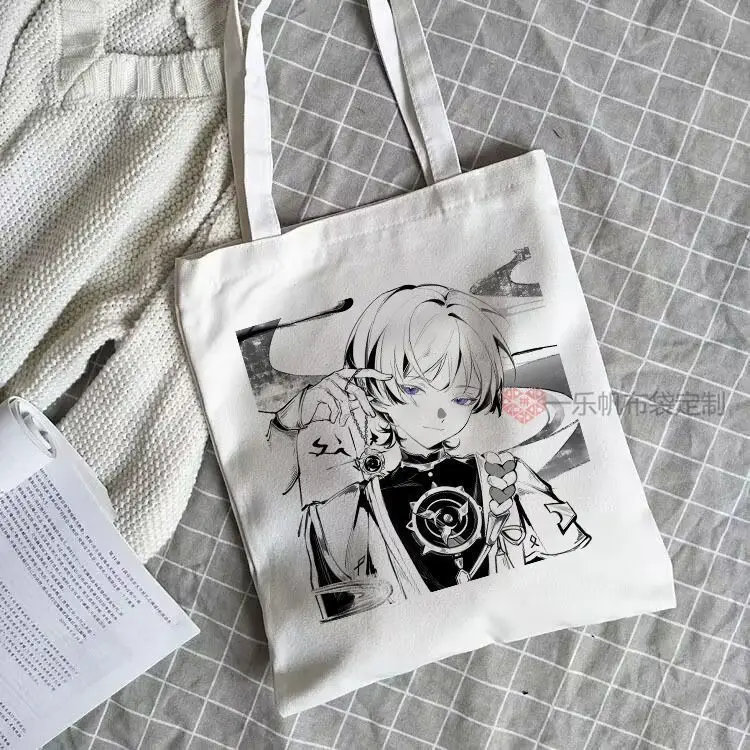 Genshin Impact Scaramouche Canvas Peripheral Student Class Book Carrying Tutoring Large Capacity Zipper Shoulder Tote Bag Ani